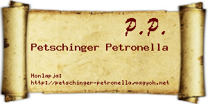 Petschinger Petronella névjegykártya